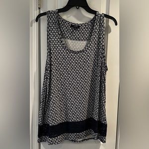 For Cynthia Navy White Crochet Trim Sleeveless Blouse Size XL